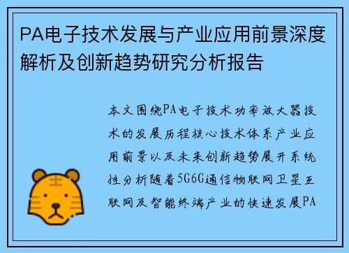 PA电子技术发展与产业应用前景深度解析及创新趋势研究分析报告
